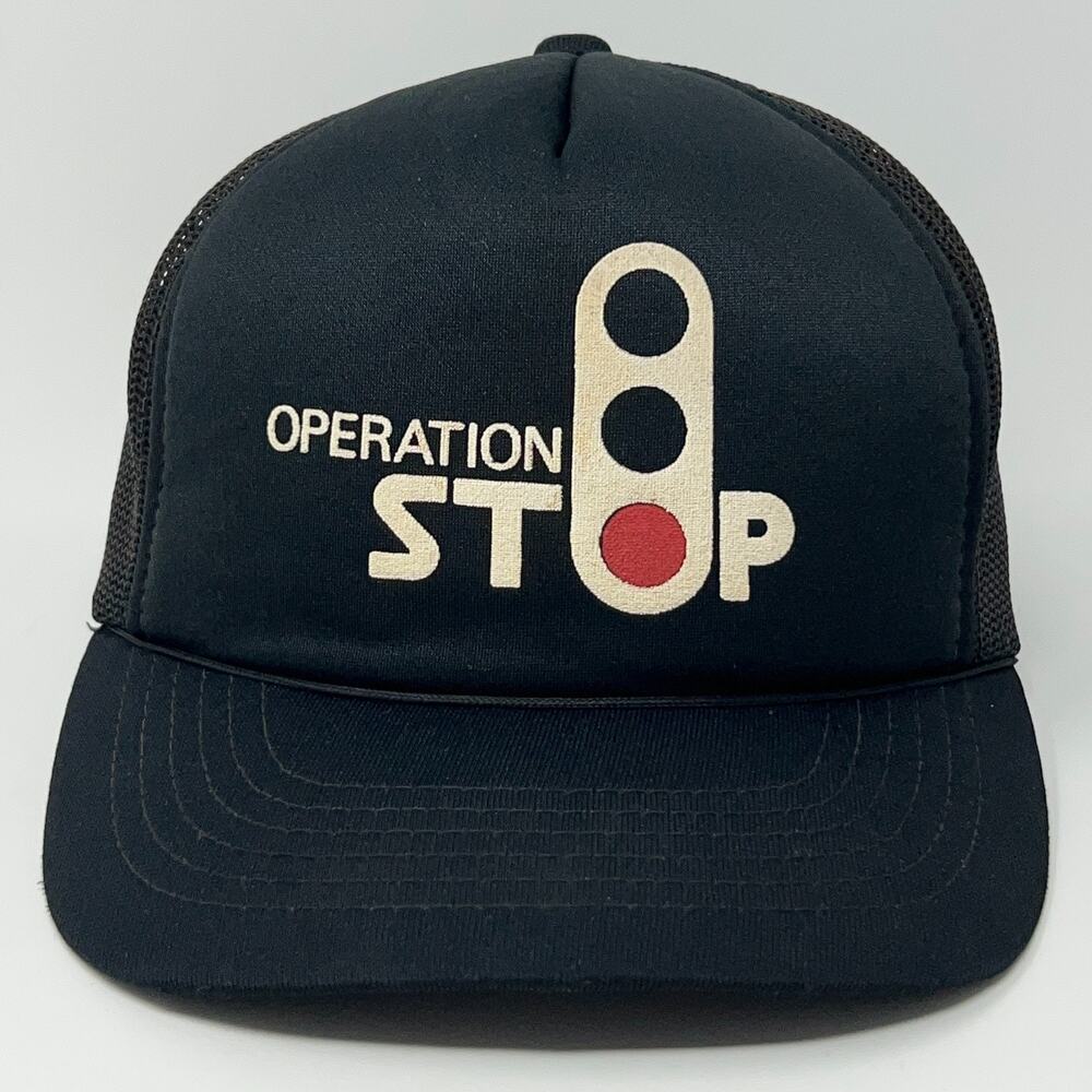 Vintage 80s Operation STOP Burlington Northern Railroad Trucker Hat Cap Snapback
